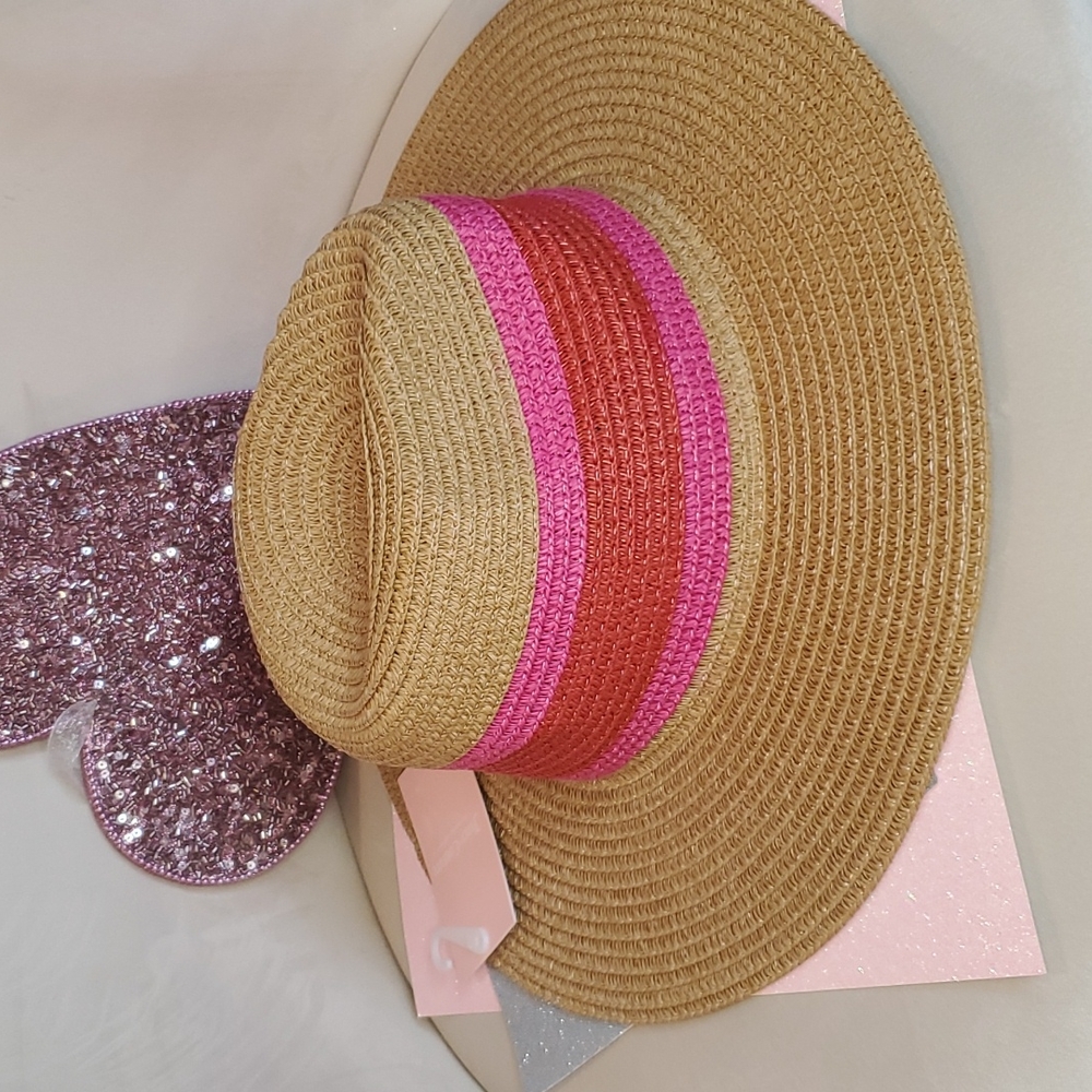 πHPπ Juicy Couture β€οΈπNWTπβ€οΈ Natural Straw Fedora Hot Pink & Red Stripe!β€οΈπ - Picture 7 of 14